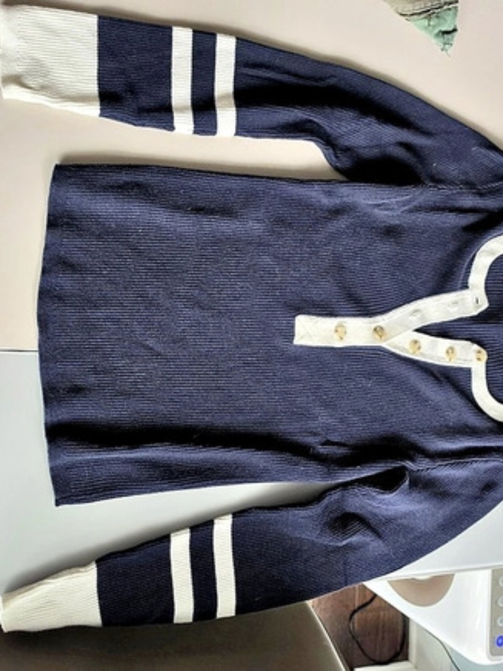 Faherty Blue & White Ribbed Sweater Size Medium